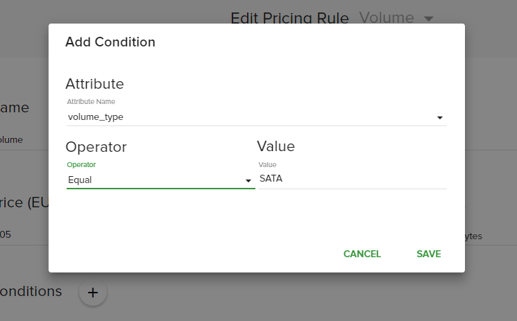 Volume pricing rule condition